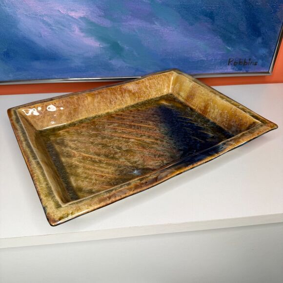 Bill Campbell Crystaline Glaze Serving Tray Signed Studio Pottery Rectangular - Picture 5 of 13
